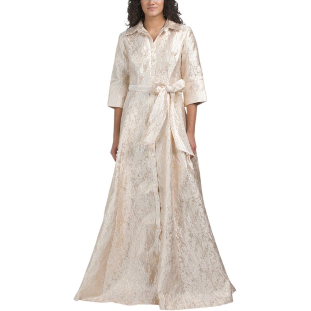 RENE BY RENE RUIZ Long Sleeve Tea-length Jacquard Shirt Gown